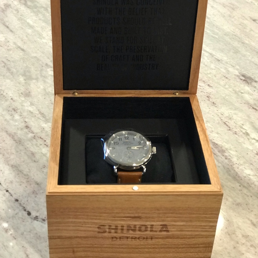 Shinola brand brown leather watch